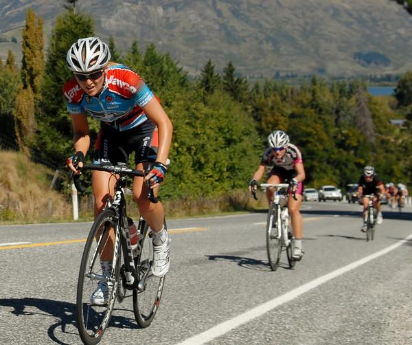 Australia's Emily Roper climbs up McIntyre's Hill from Lake Hayes on her way to victory in the UCI Oceania road cycling championships near Queenstown today.